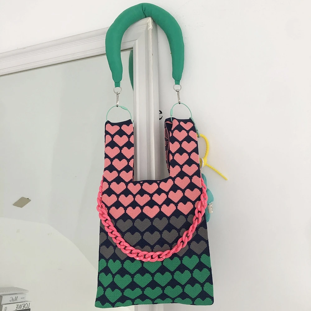 

Модная крючком сумка 90-х Y2K для девушек, Портативная сумка, Корейская Стильная трикотажная сумка в стиле хип-хоп Hyuna средней эстетики Kawaii Harajuku, ручная сумка