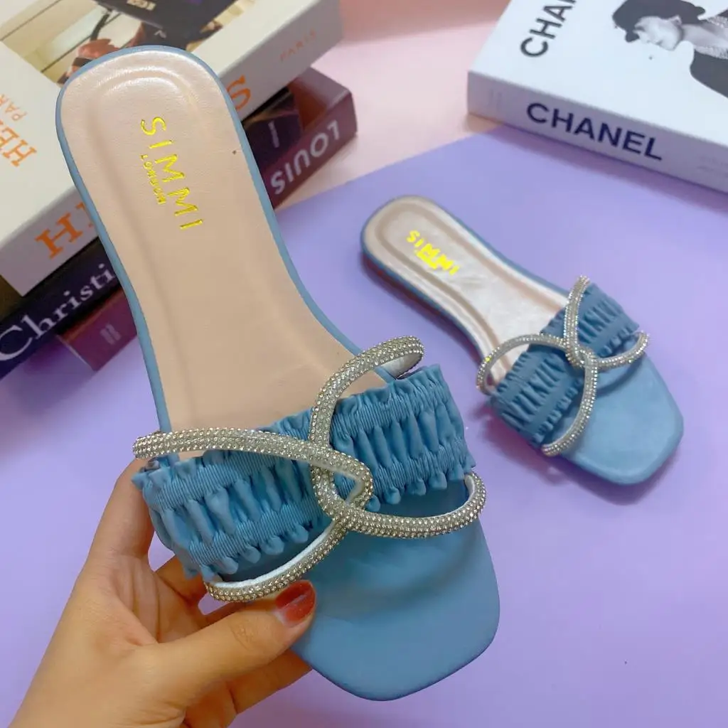 

Ladies slippers 2022 Summer New Fold Fashion Casual Rhinestone slippers Large Size 41 Female Shoes black
