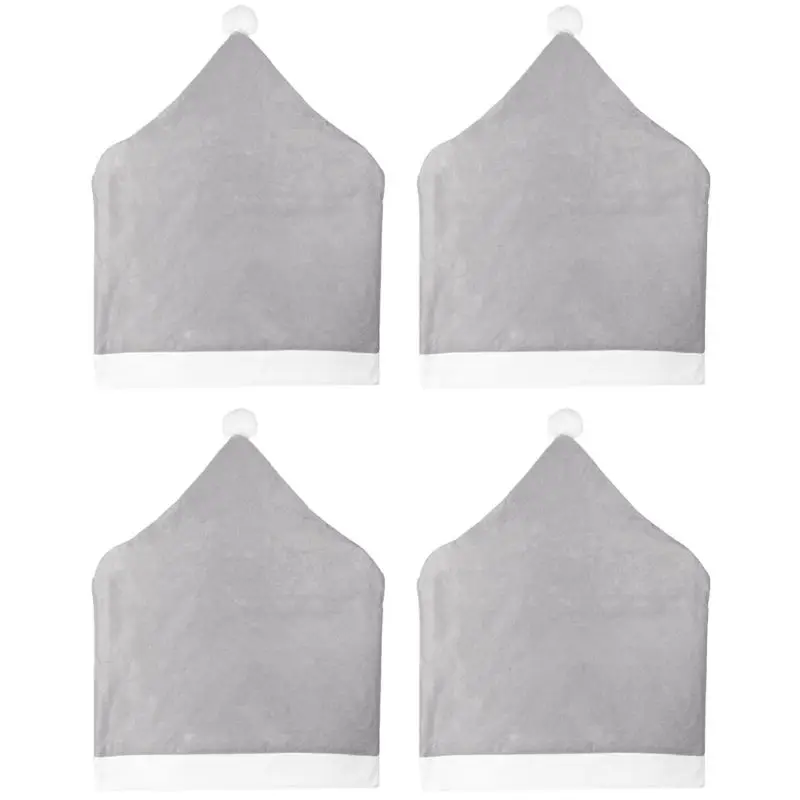 

4Pcs/Set Christmas Chair Back Covers Classic Gray Santa Claus Hat Non-Woven Fabric Slipcover with Pompom Ball Home G2AB