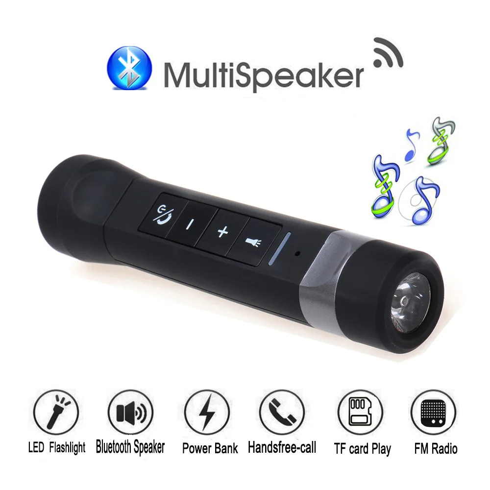 

Multi-function Portable Bluetooth Speaker Fm Radio TF Card Mp3 Player Handsfree Kit Power Bank LED Flashlight for Riding Cycling