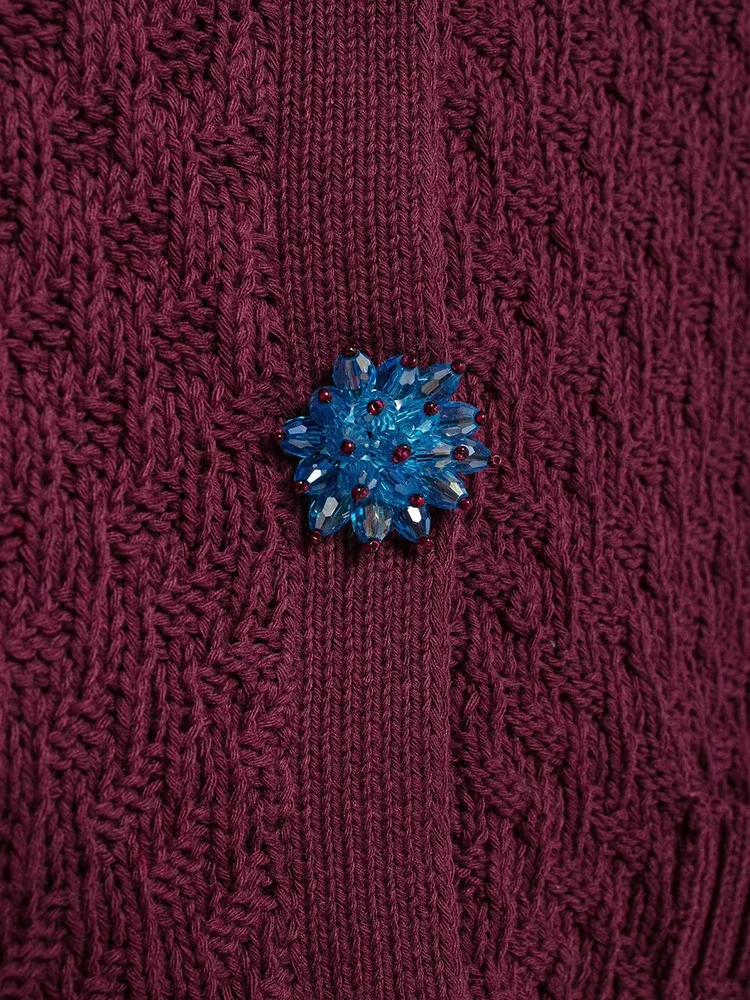 TRAFZA однотонный эластичный вязаный топ синий ювелирный декор на пуговицах