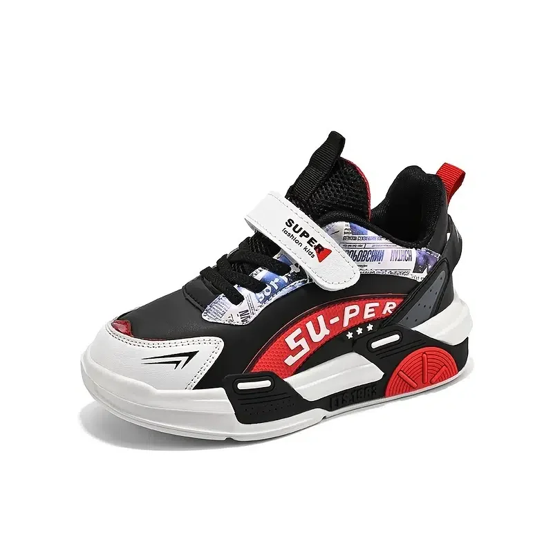 Boys Durable Basketball Shoes Hook And Loop Chic Design With Cartoon Graphics Outdoor Sports Equipment