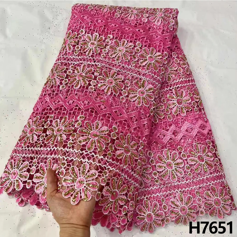 

African Cord Lace Fabric 2022 High Quality Nigerian Lace Fabrics Embroidery Water Soluble Fabric Guipure Lace For Dress HJ7651