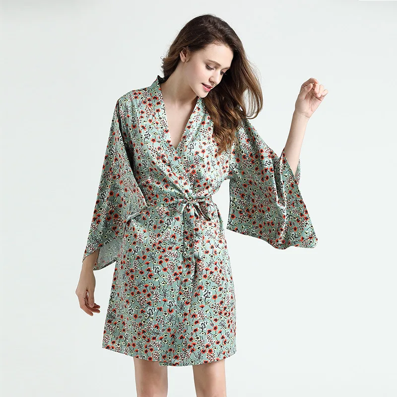 

Print Robe Female Intimate Lingerie Sleepwear Satin Bridal Wedding Gift Casual Kimono Bathrobe Gown Nightgown Sexy Nightwear