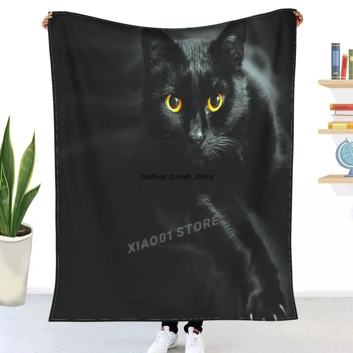 

Black cat blanket Flannel spring and Autumn animal multi-functional soft blanket for home office bedding