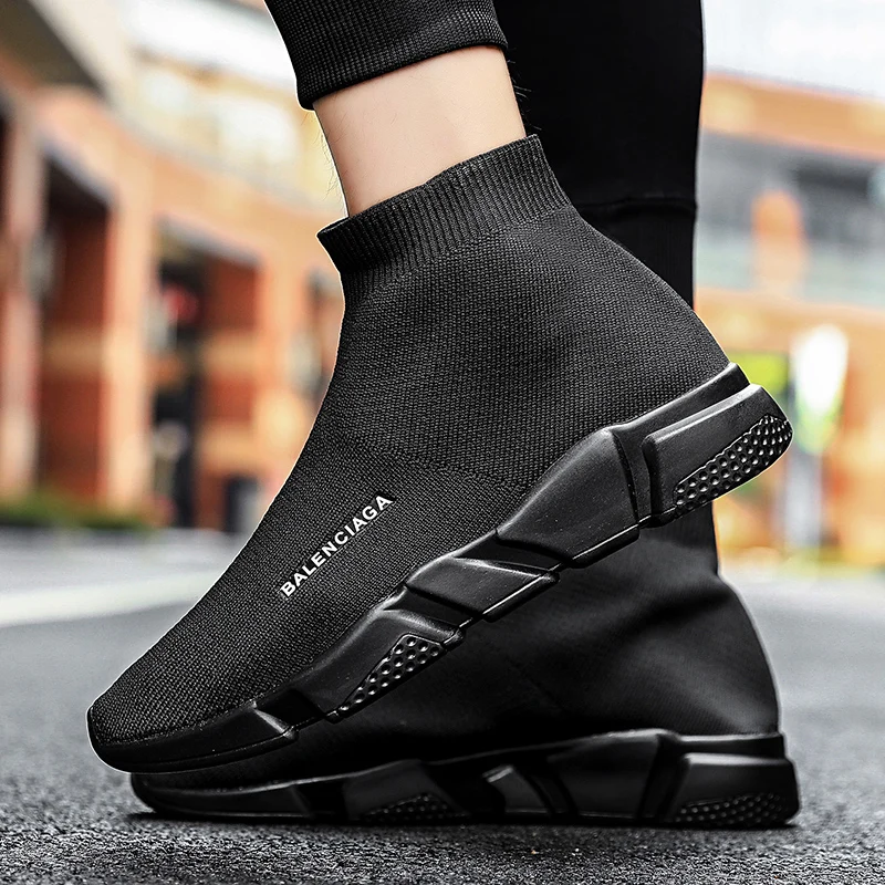 

New Black Sock Sneakers Men's Slip on High Top Sneakers Women's Plus Size 45 Fashion Unisex Breathable Couples Casual Sneakers