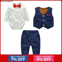 mudkingdom 4pcs baby boys gentleman suits with bow tie rompers and vest and pants outfits for kids clothes infant newborn sets