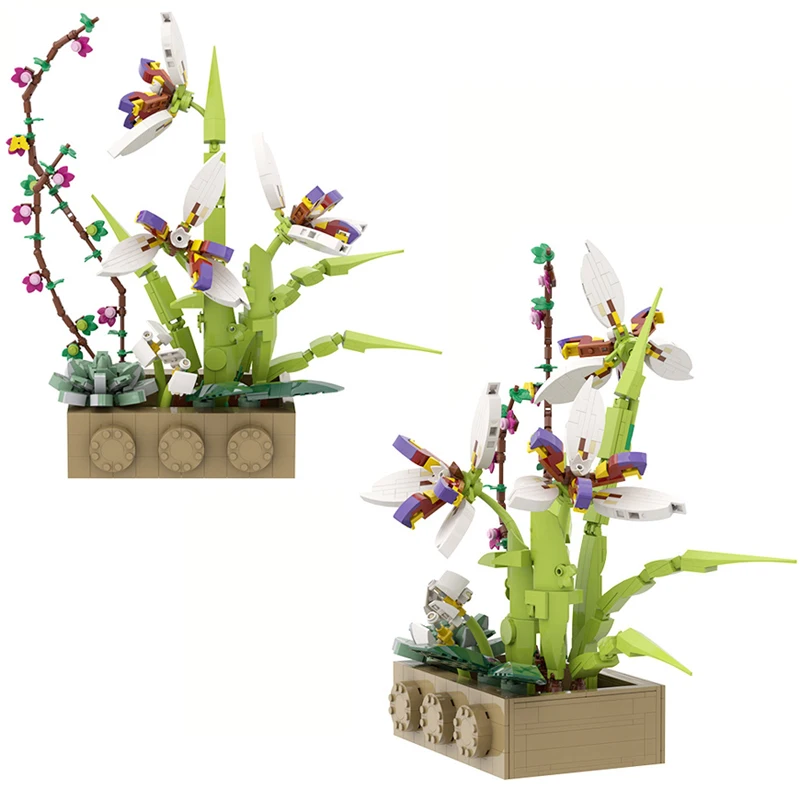 

DIY Орхидея бонсай растения MOC горшечные строительные блоки игрушки высокотехнологичная сборка креативный домашний орнамент кирпичи Цветочный комплект
