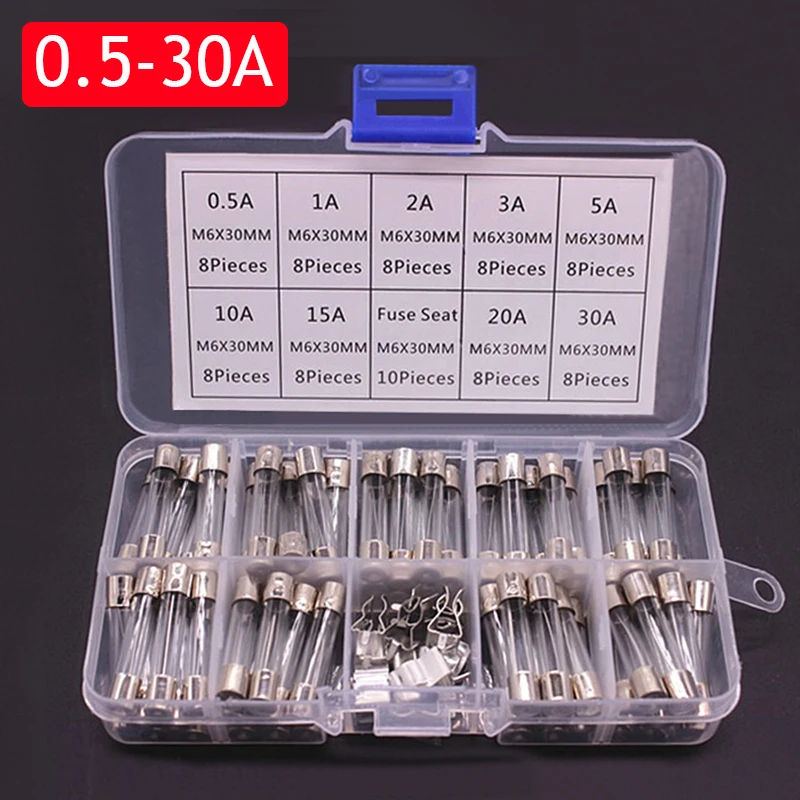 

100/82pcs Car Glass Tube Fuses Assorted Kit Amp Fast-blow Glass Tube Fuses Quick Blow with Box Assortment Kit