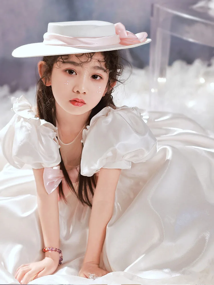 2022 New Girls' BIRTHDAY PARTY ELEGANT VIOLIN PIANO Host Walk Show Cute White Princess Casual Dress Four Seasons