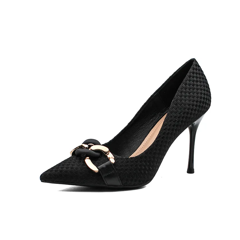 

Women's shoes High-heeled stiletto pointed toe temperament black shallow mouth single shoes women's shoes French single shoes