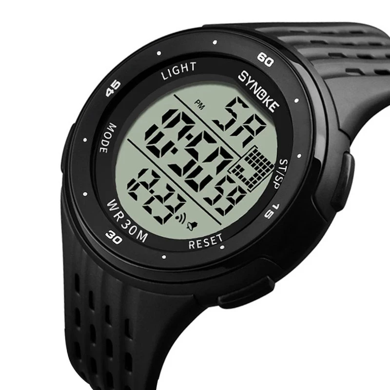 

SYNOKE Casual Business Watch Mens PU Hollow Strap LED Digital Watch Running Seconds Day Of The Week Display 12/24 Hour System