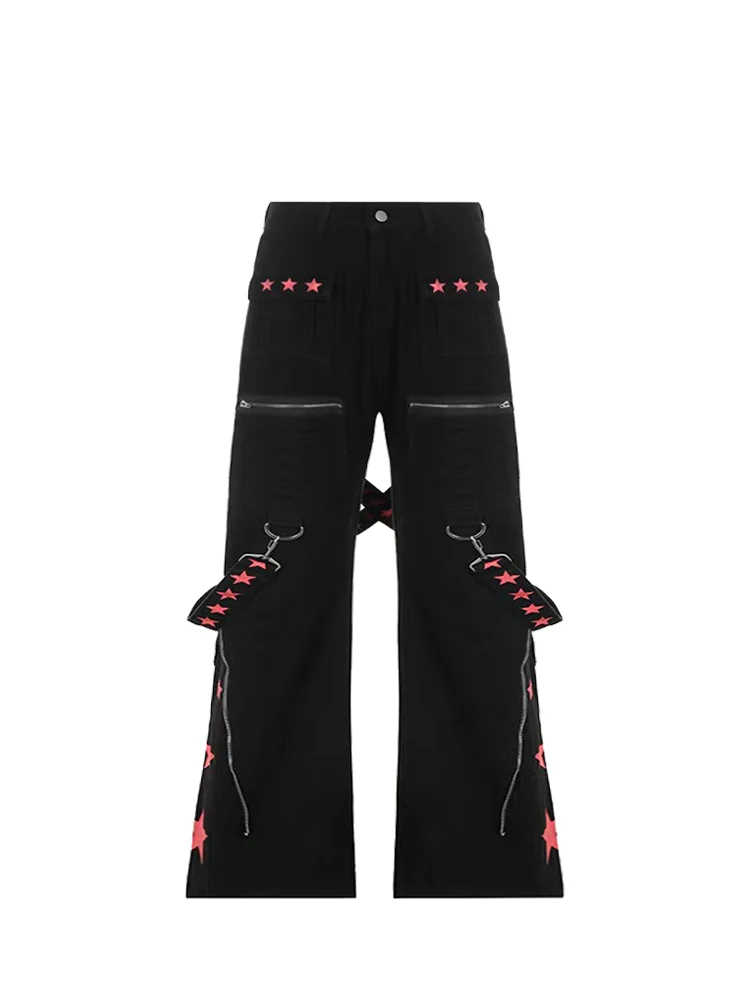 

Retro Print Design Women High Street American Style Trousers High Waist Loose Wide Leg Female Harajuku Vintage Pants Ladies Chic