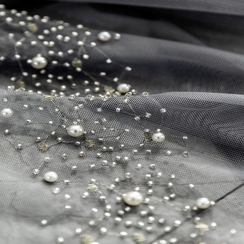 

Luxury French Beads with Diamond Tulle Curtains For Living Room Bedroom Balcony Sheer Curtain Custom White/Gray Voile AG535#4