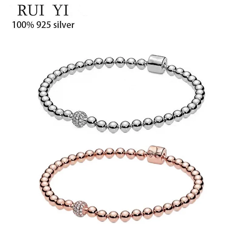 

Authentic S925 Sterling Silver Sparkle Beaded Bracelet For Women Diy Jewelry Original Charm