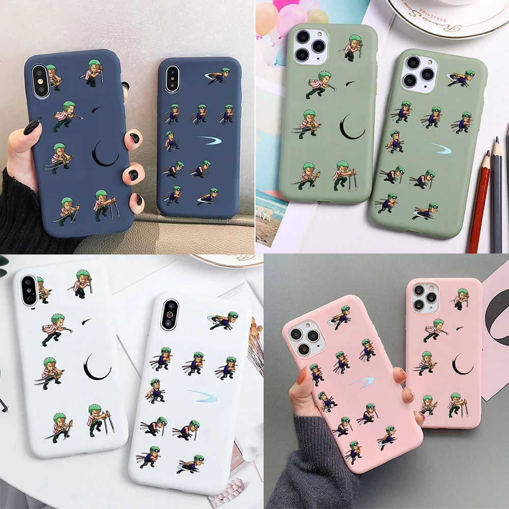 

One Piece Roronoa Zoro Phone Case For iphone 13 12 11 Pro Max Mini XS 8 7 6 6S Plus SE 2020 XR Matte Candy color Silicone cover