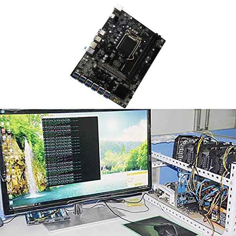 Материнская плата B250C для майнинга BTC + переходник 009S Plus 12xpcie на USB3.0 слот GPU LGA1151