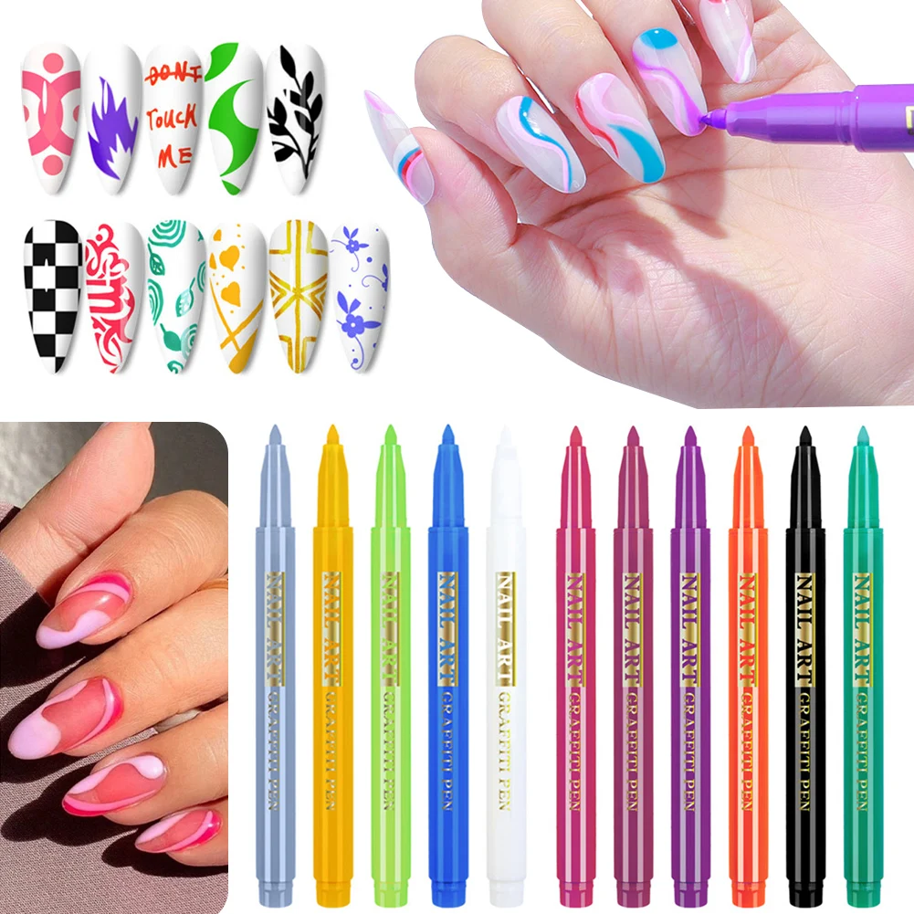

12 Colors Nail Art Drawing Graffiti Pen Waterproof Painting Liner Brush DIY 3D Abstract Lines Fine Flower Pattern Manicure Tools
