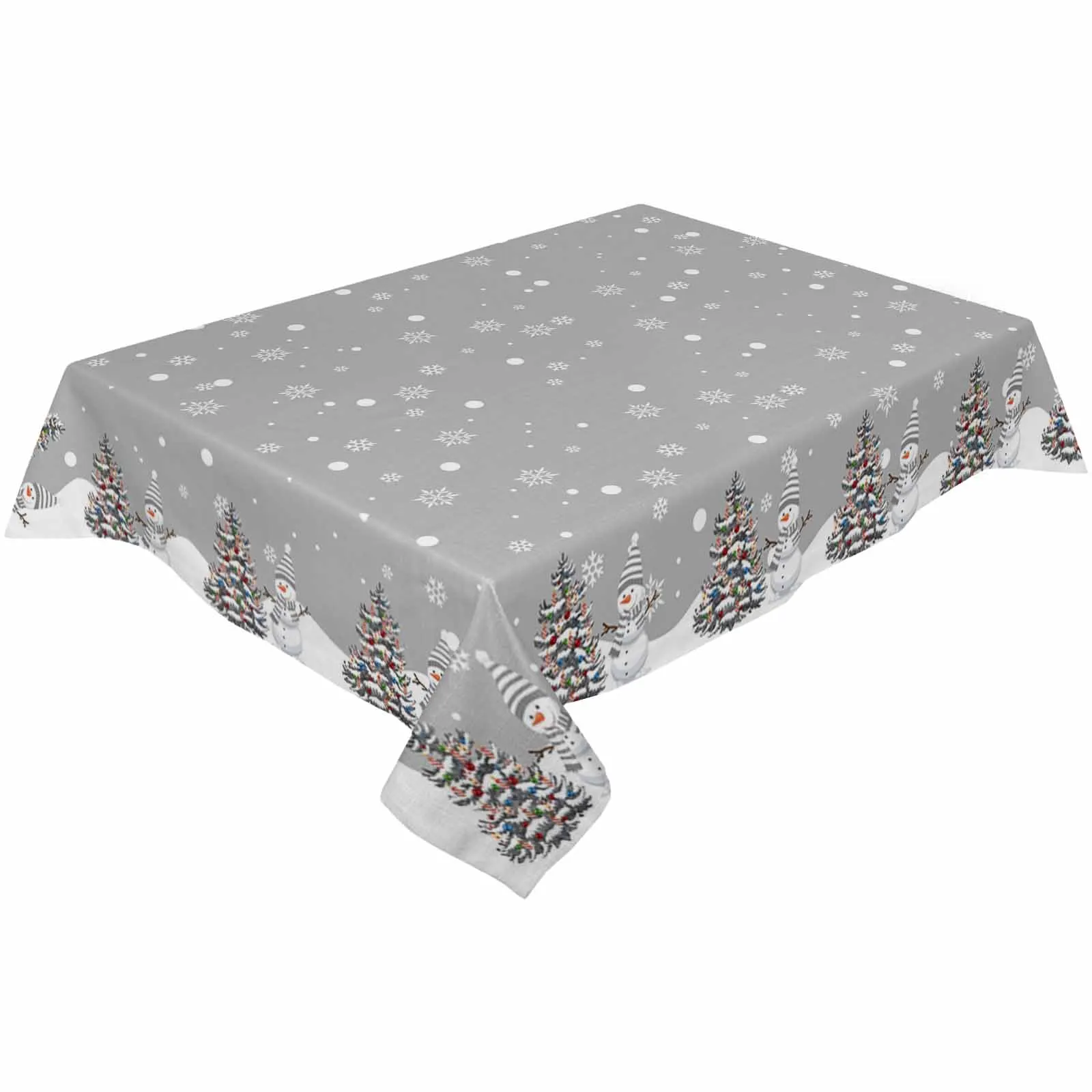 

Christmas Snowman Christmas Tree Waterproof Tablecloth Wedding Party Rectangular Tablecloth Holiday Decor Table Cover