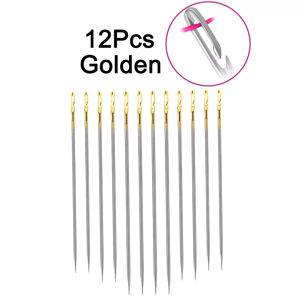 

12Pcs/Elderly Needle Side Hole Blind Needle Double Hole Hand Household Sewing Stainless Steel Sewing Needle Threading Garment