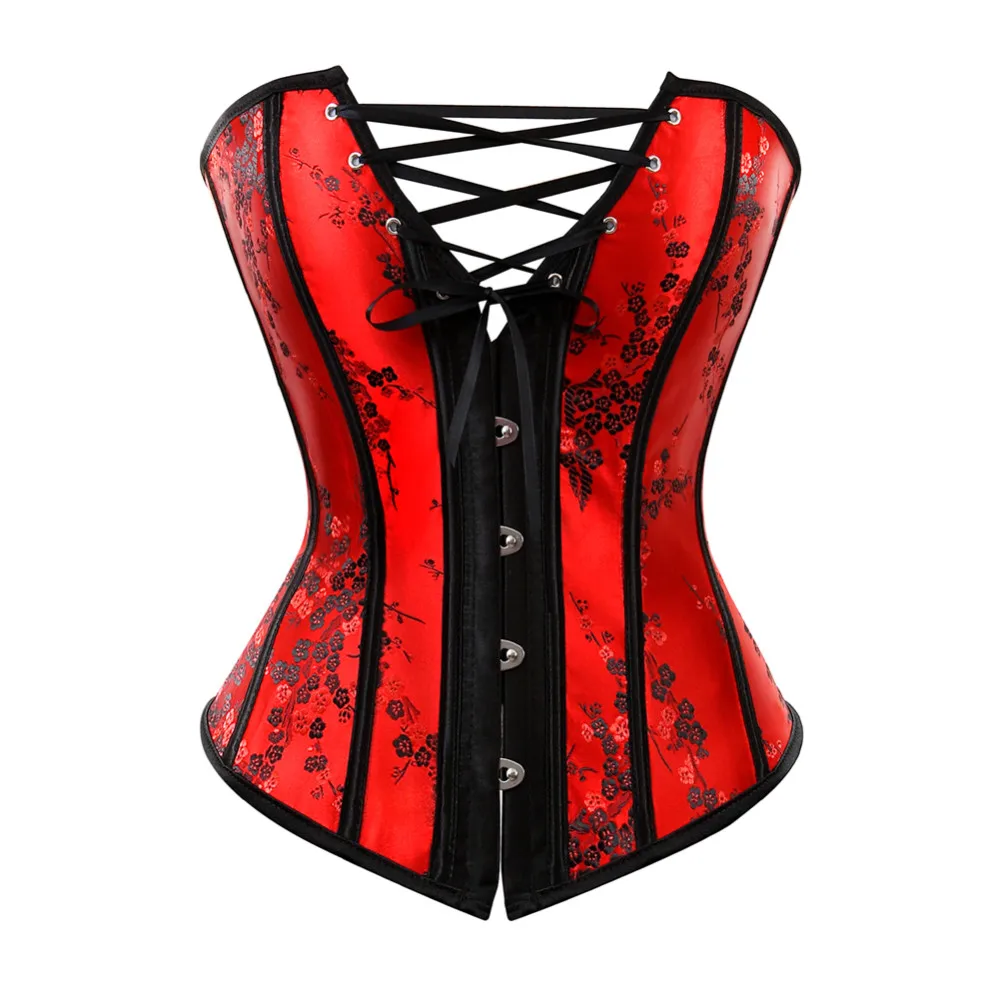 

Women Red Floral Embroidery Overbust Corset Bustier Top Waist Cincher Sexy Lingerie Plus Size S-6XL