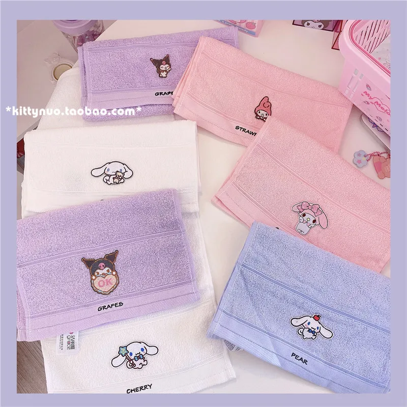 

Kawaii Sanrios My Melody Cinnamoroll Kuromi Home Soft Towel To Wipe Your Face Anime Cute Pure Cotton Absorbent Children Towel