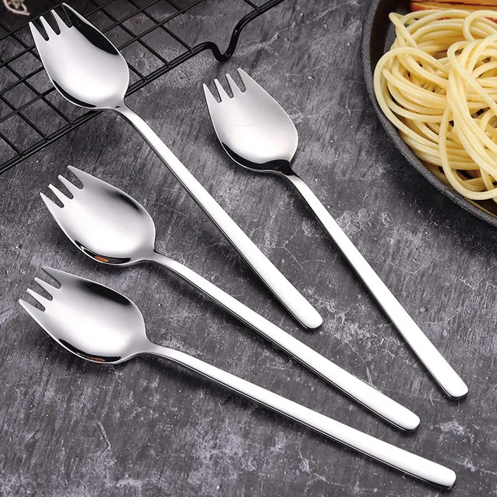 

Spoon Fork Long Handle Salad Spoon Reusable Dessert Dinnerware Picnic Spoons Spork Steel 19*3.5cm Outdoor Gold