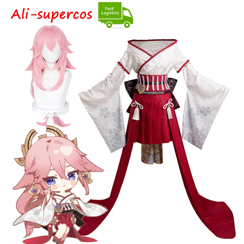 

Yae Miko Kimono Cosplay Women Dress Costume Game Genshin Impact Skirts Wig Outfits Christmas Halloween Carnival Party Suits