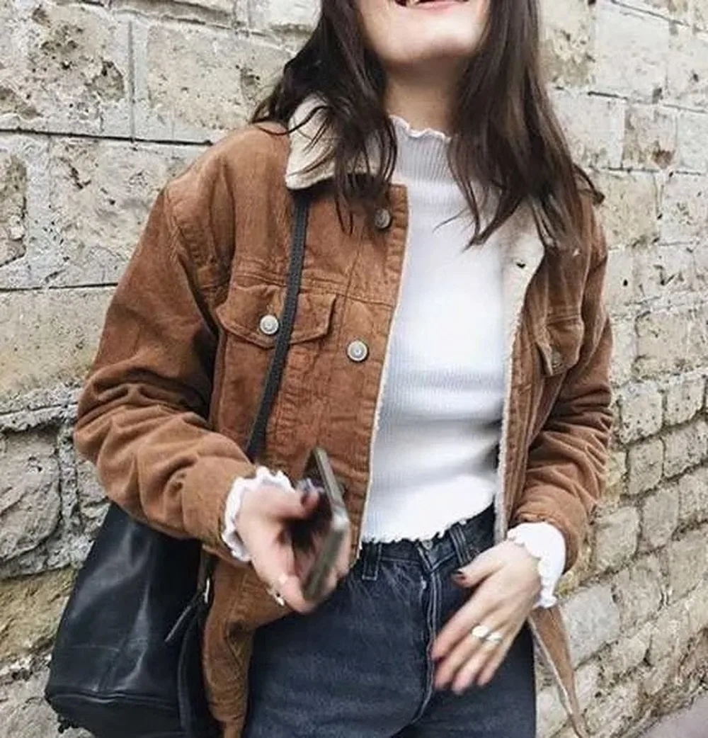 

Splicing Cotton Pockets Solid Turn-down Collar Button Autumn Winter Wool Collar Lamb Corduroy Cropped Jacket Women's Jacket