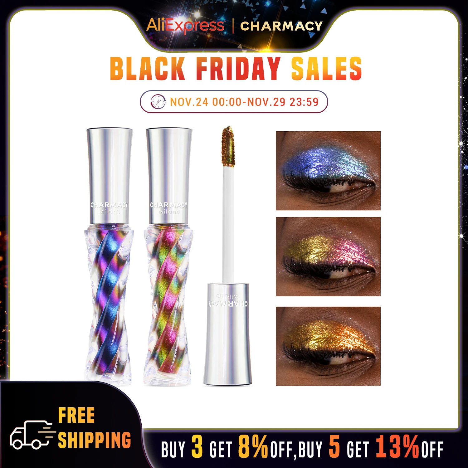 

CHARMACY Duochrome High Quality Eyeshadow Liquid Shiny Long-lasting Glitter for Eye Shadow Women's Cosmetic Make-up
