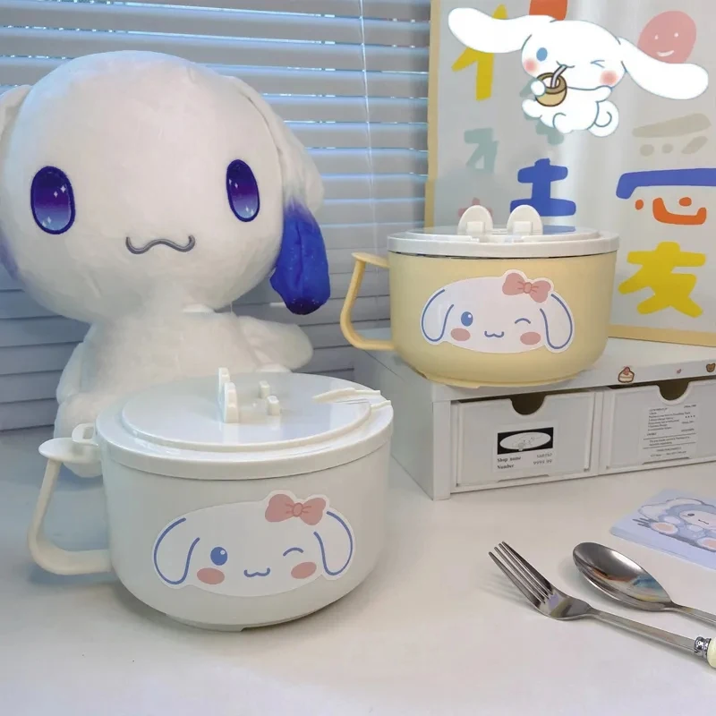 

Sanrio Kawaii Cinnamoroll Instant Noodle Bowl Cartoon Stainless Steel Lid Drainable Lunch Box Student Dormitory Cute Lunch Box