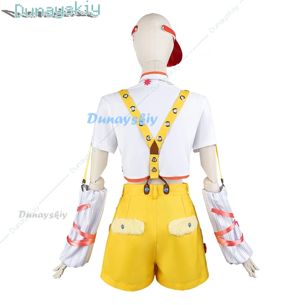 Игра Gakuen The Idolm@Ster Kotone Fujita костюм для косплея желтые комбинезоны футболка шляпа
