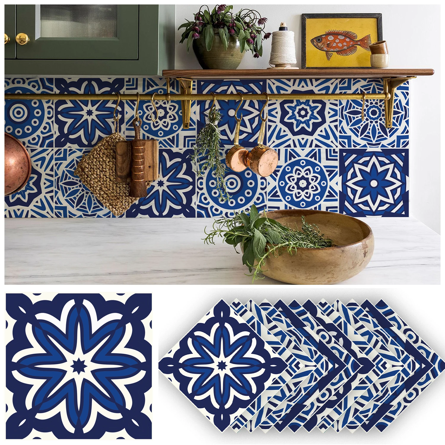 

Funlife® 24pcs Ppanish Blue Mandala Self-Adhesive Refurbished Tile Murals Thick PVC Tile Stickers for Home Kitchen Batroom Decor