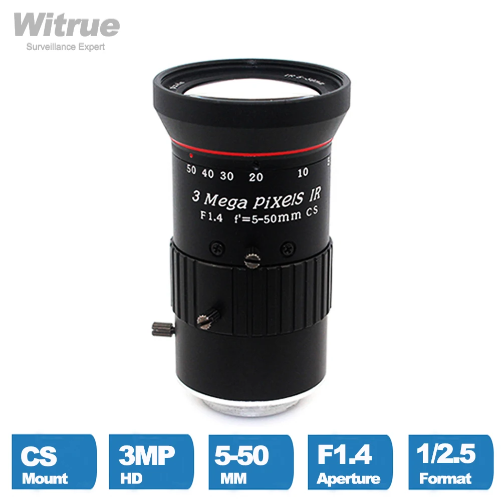 

Witrue варифокальный объектив CS Mount 3,0 мегапикселей 5-50 мм Ручная диафрагма диафрагмы F1.4 формат 1/2.5 для видеонаблюдения IP-камеры