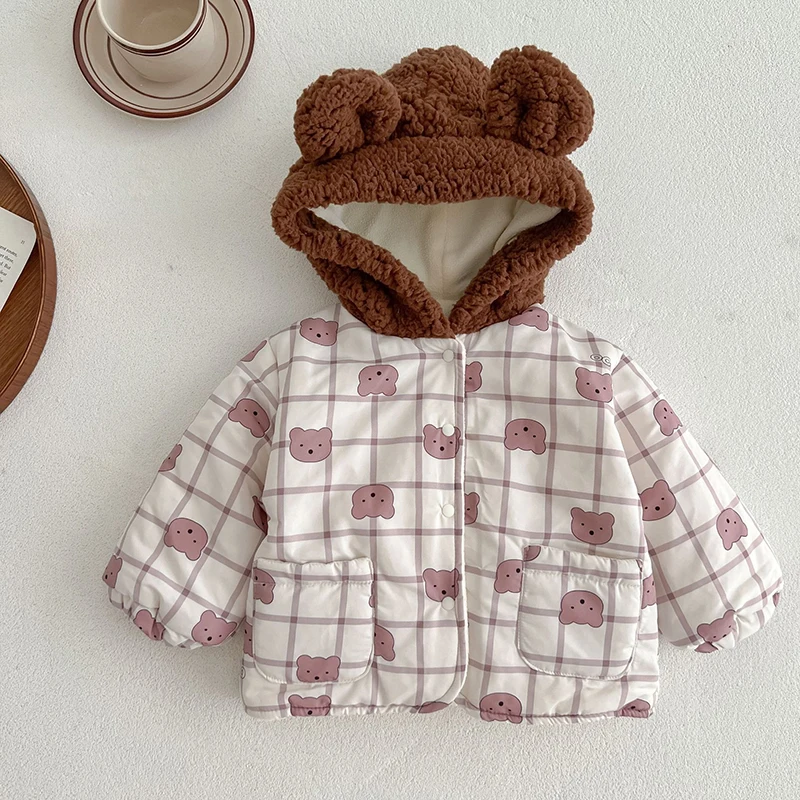 Baby Hooded Coat Thickened Warm Baby Boy Girl Clothes Cartoon Bear Baby Cardigan Jacket Baby Outerwear Fashion Clothing
