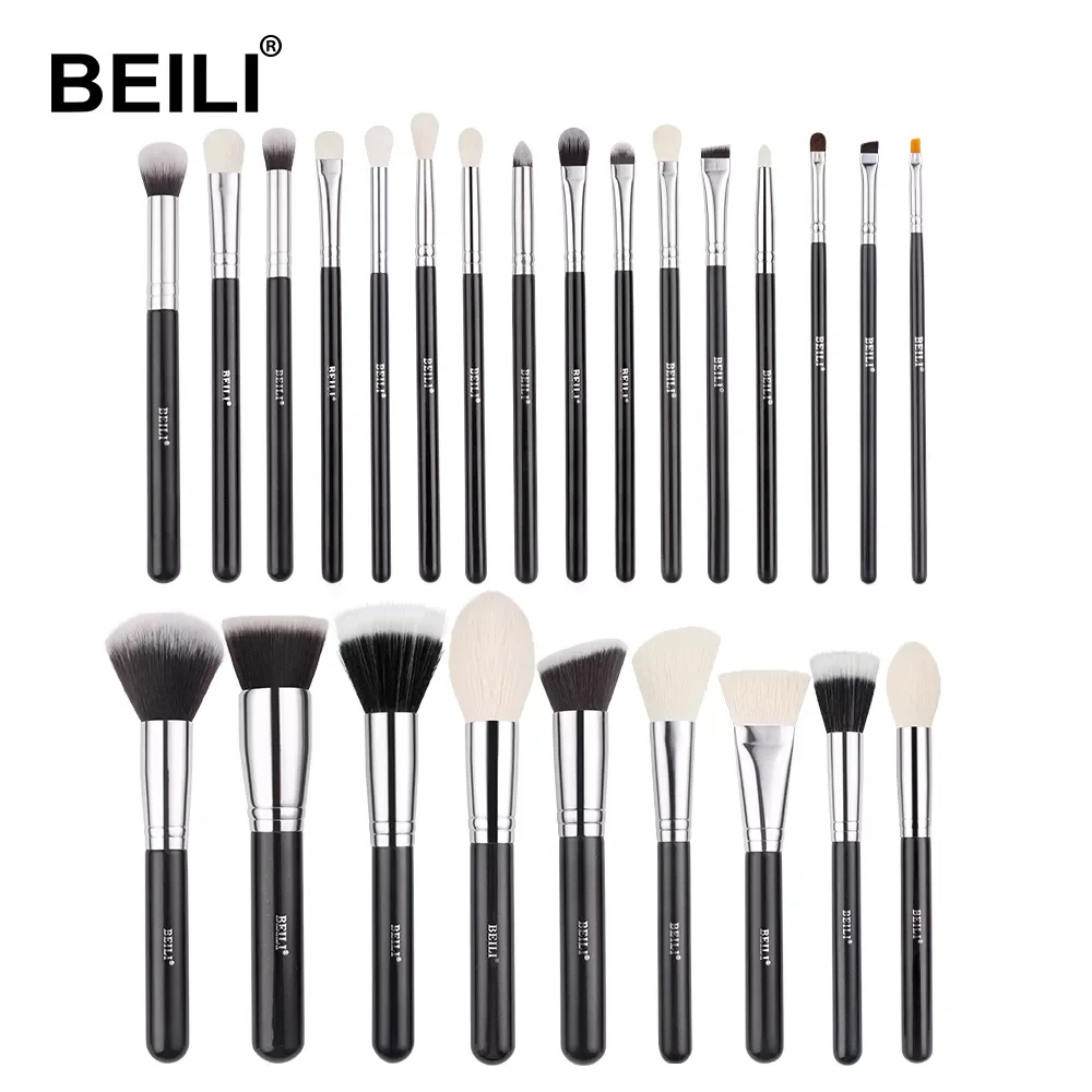

NEW2023 25 pieces Complete Professional Makeup Brushes Set Eye shadow Foundation Powder Natural goat Synthetic hair Black