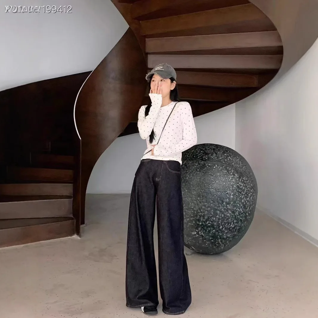 Осенняя женская футболка свободного кроя во французском винтажном стиле с