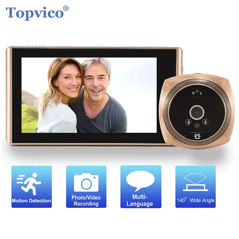 

Topvico Door Viewer Video Peephole Camera Motion Detection 4.3" Monitor Digital Ring Doorbell Video-eye Security Voice Reco