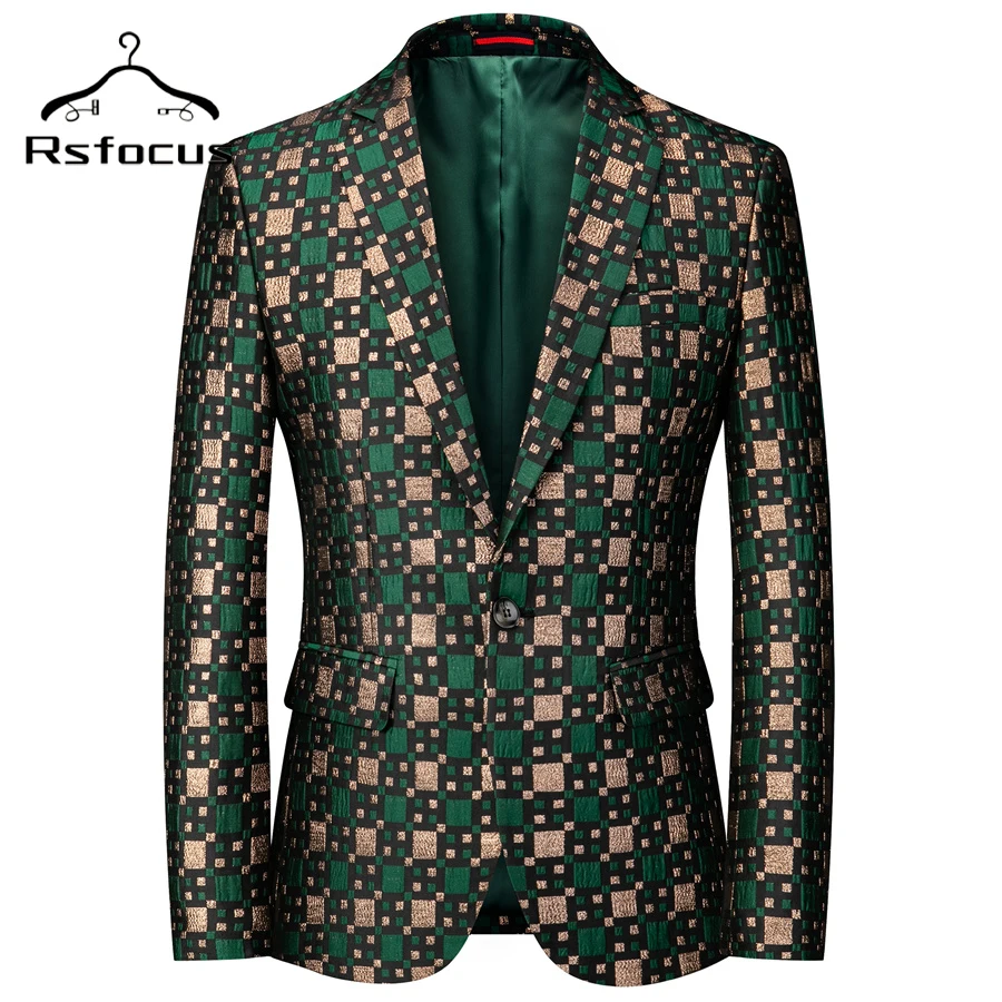 Rsfocus Silver Burgundy Green Plaid Blazer Jacket Floral Blazer For Men Slim Fit Blazer Designs 6XL Mens Stage Singer Wear XZ066