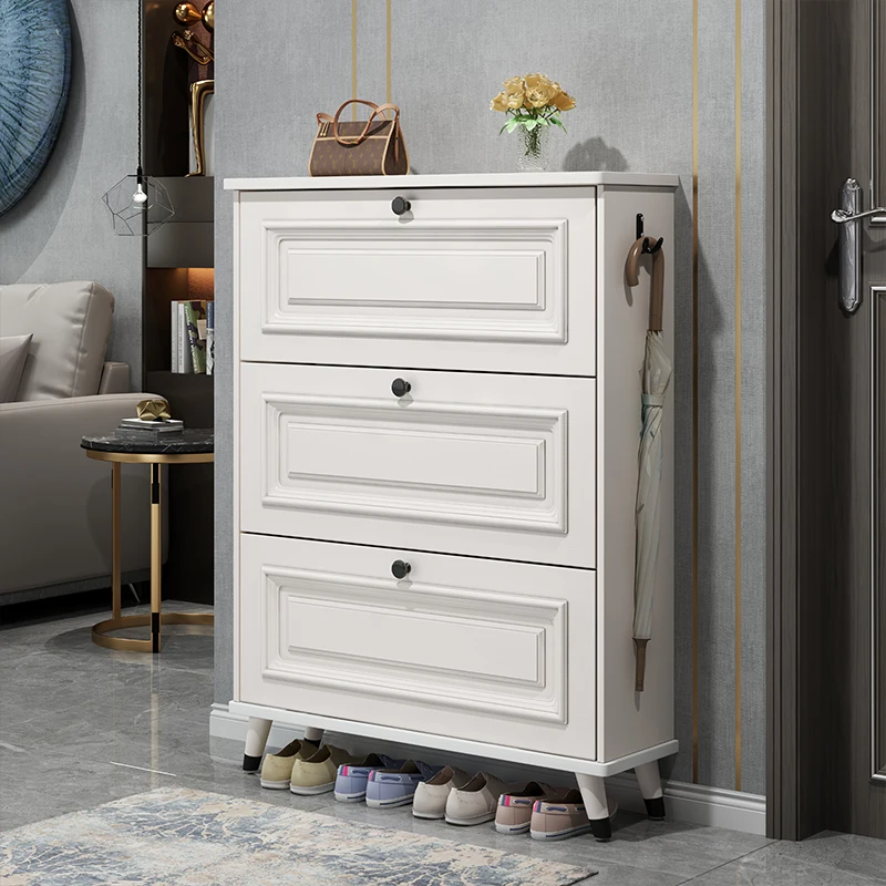 

American-style Ultra-thin Shoe Rack 17 Cm Door Entry Into The Home Tipping Small Organizer Solid Wood Entrances Makeup Cabinet