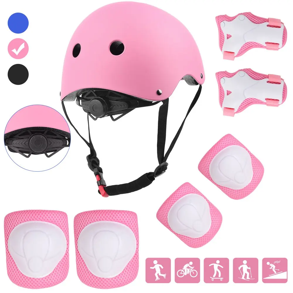 Set of 7 Helmets and Knee Pads Designed  Children, Providing Full Protection Includes Adjustable Skating Helmet, Knee and Elbow