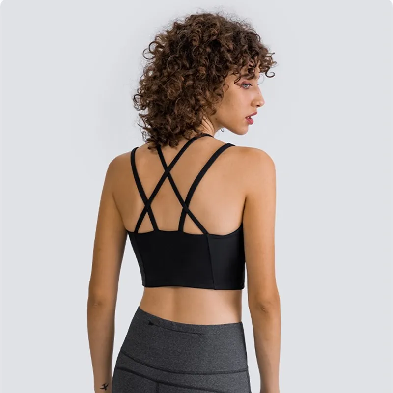 

Women Fitness Bra Tight Yoga Vest Sports Tank Top Clothing Breathable Shoulder Straps Cross Beauty Back With Removable Chest Pad