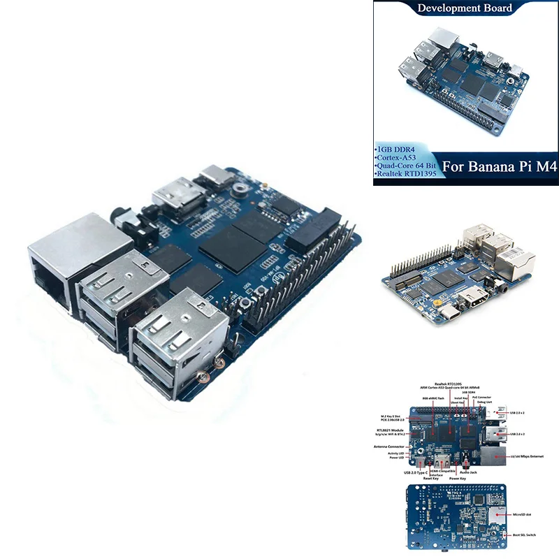 

1 ГБ Realtek RTD1395 четырехъядерная 64-разрядная плата Одиночная материнская плата для бананов Pi BPI-M4