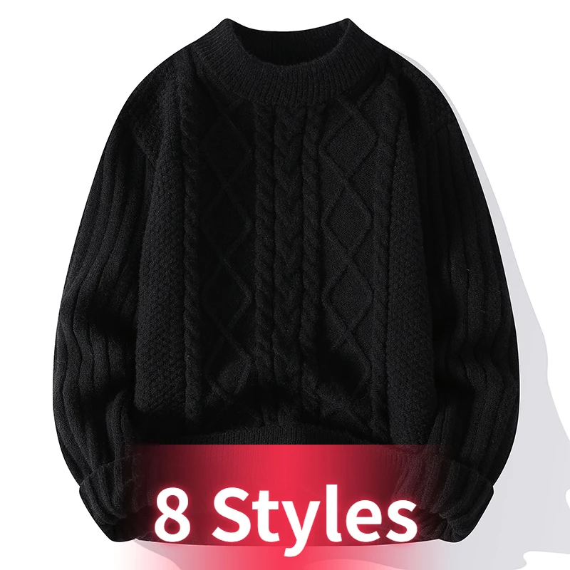 

New Warm Pullovers Round Collar Long Sleeve Weave Half Turtleneck Collar Classical Knitted Sweater Mens Clothes