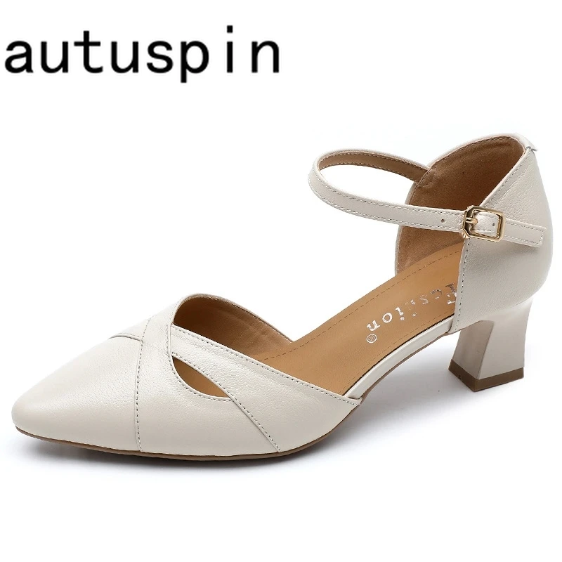 

AUTUSPIN New Pointed Toe Women Pumps Fashion Concise Ankle Strap Ladies Shoes Office Working Daily Block Heels Woman Big Size