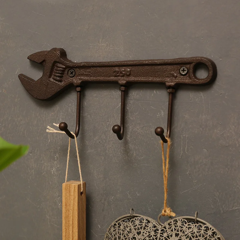 

Retro Cast Iron Wall Hooks Metal Hanger Spanner Style Wall Mounted Industrial Style Key Wall Hook Home Decoration