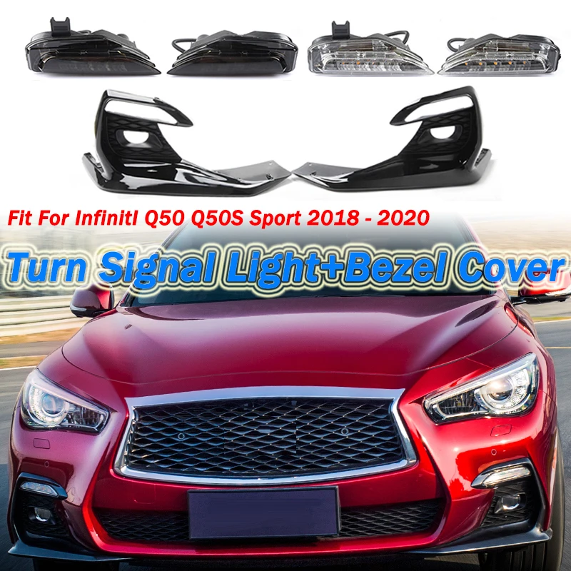 

Rhyming Front Bumper Fog Light Frame Lower Grille Bezel Cover With Turn Signal Lamp Fit For Infiniti Q50 Sport 2018-2020