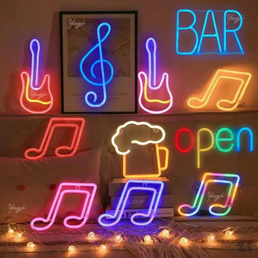 Led Music Note Neon Light Battery/usb Powered Colorful Neon Lamp Wall Mounted Music Bar Nightlight Decorative Table