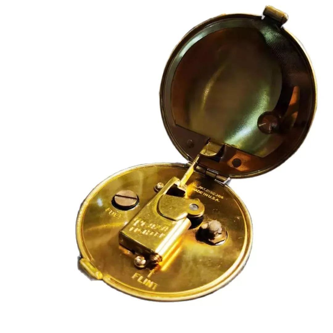 

Copy Handmade Brass 1935 Compact Round Semi-Automatic Antique Lighter Mechanical Gasoline Pressed Powder Lighter