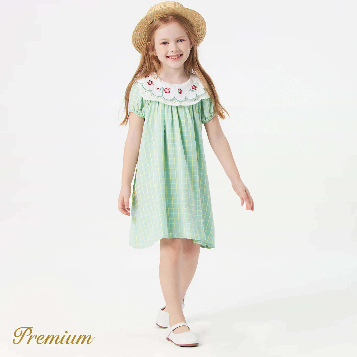 

PatPat Toddler Girl 100% Cotton Statement Collar Puff-sleeve Gingham Dress